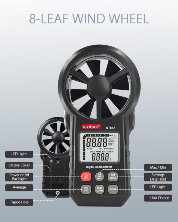 Wintact Handheld Anemometer, Digital Vane Wind Speed Meter Gauge——WT87A - Image 7