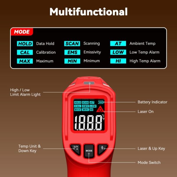 Wintact Laser Infrared Thermometer Gun, -58°F to 1112°F Surface Heat Temperature Gun——WT313B - Image 7