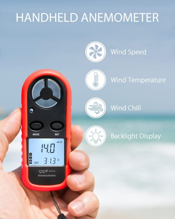 Wintact Handheld Anemometer, Digital Wind Speed Meter Gauge, Air Flow Velocity Tester with Measuring Wind——WT816 - Image 2