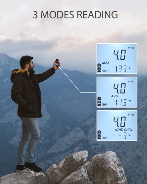 Wintact Handheld Anemometer, Digital Wind Speed Meter Gauge, Air Flow Velocity Tester with Measuring Wind——WT816 - Image 5