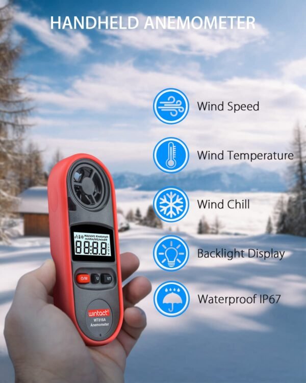 Wintact Handheld Anemometer, Digital Wind Speed Meter Gauge, Air Flow Velocity Tester with Measuring Wind——WT816A - Image 2