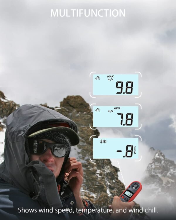 Wintact Handheld Anemometer, Digital Wind Speed Meter Gauge, Air Flow Velocity Tester with Measuring Wind——WT816A - Image 4